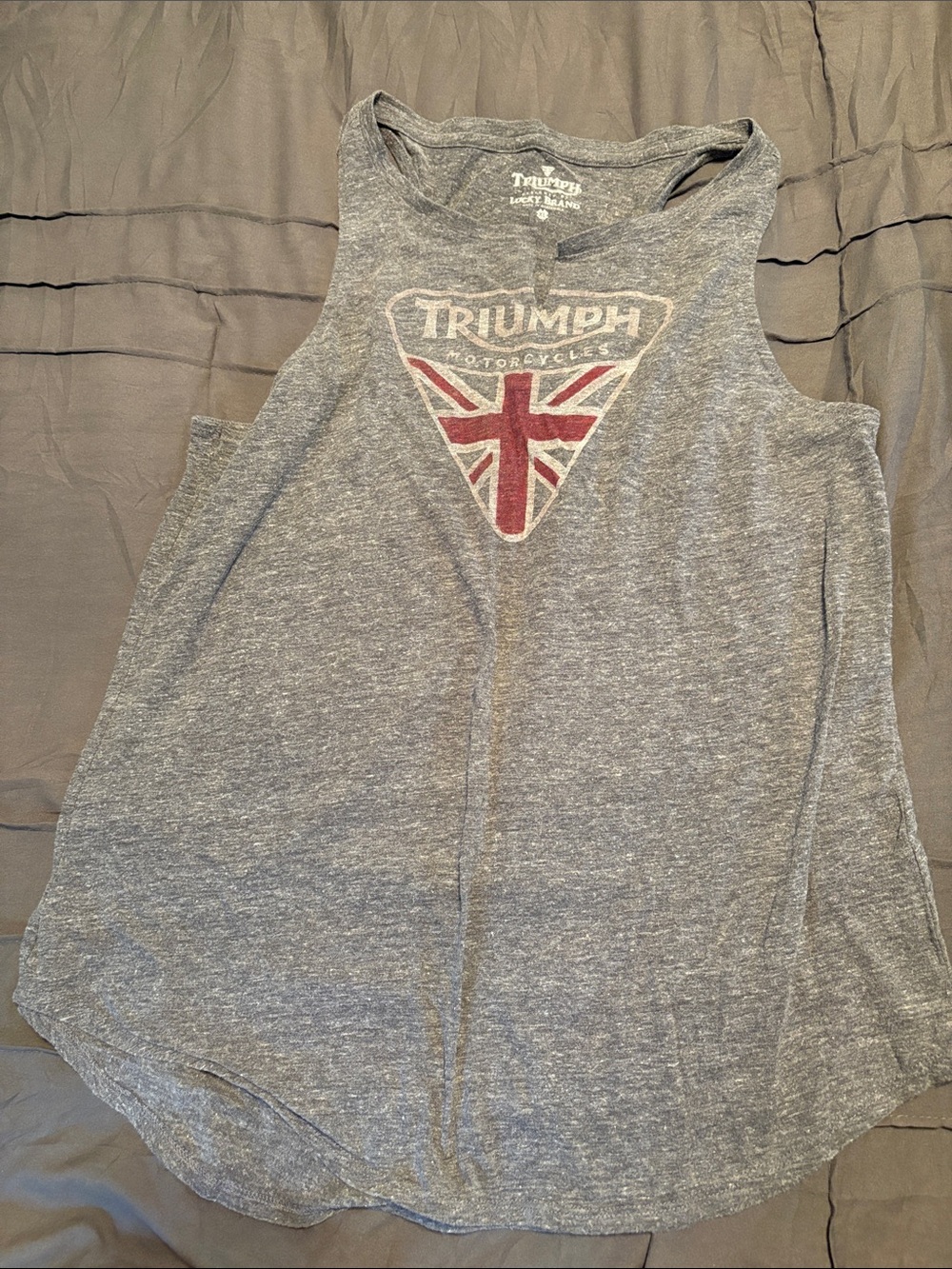 Lucky Brand Triumph Gray Tank Top with Red Union Jack Graphic NWOT